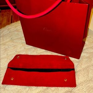 Vintage red suede Cartier bracelet envelope with shopping bag